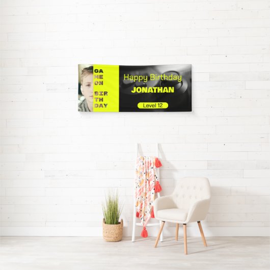 ゲームオンゲーマーパーソナライズされた誕生日レベルアップ 横断幕 (インサイチュ)