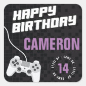 ゲームオンゲームネオングリーン、任意の年齢の誕生日 スクエアシール (正面)