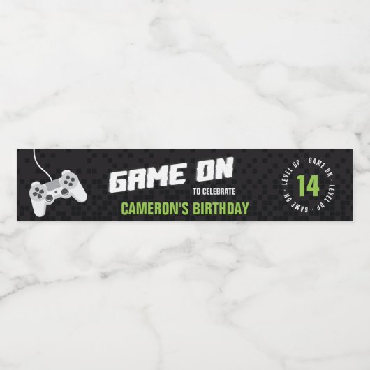 ゲームオンゲームネオン任意の年齢の誕生日パーティー ペットボトルラベル (シングルラベル)