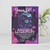 ゲームオンネオングローレベルアップビデオゲーム誕生日 招待状 (スタンド正面)