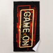 ゲームオンネオンサインスポーツゲーミングゲーマー ビーチタオル (正面)