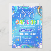 ゲームオンネオンビデオゲームアーケードVR男の子の誕生日 招待状 (正面)