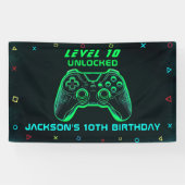 ゲームオンネオンビデオゲームパーティー誕生日ゲーマー 横断幕 (横)