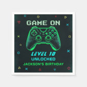 ゲームオンネオンビデオゲーム子供の誕生日ナプキンス スタンダードカクテルナプキン (正面)
