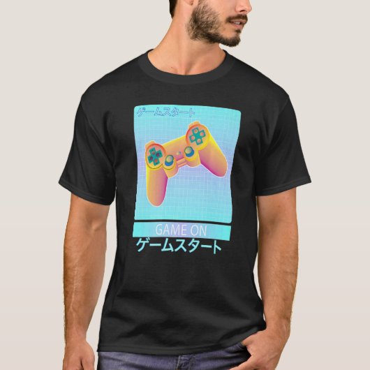 ゲームオンビデオゲームコントローラレトロVAPORWAVEジャパ Tシャツ (正面)