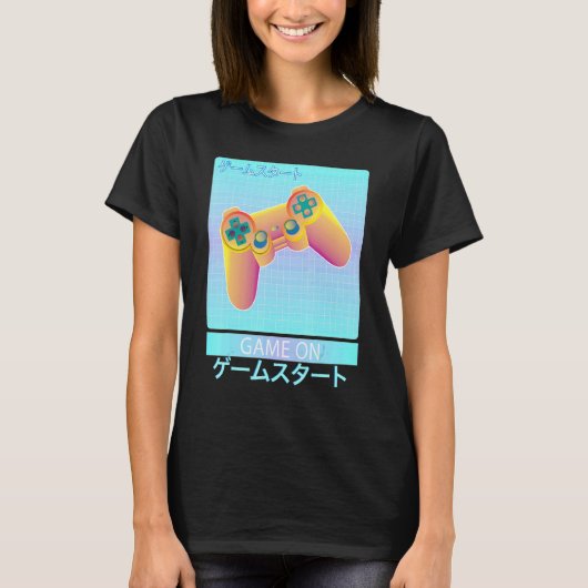 ゲームオンビデオゲームコントローラレトロVAPORWAVEジャパ Tシャツ (正面)