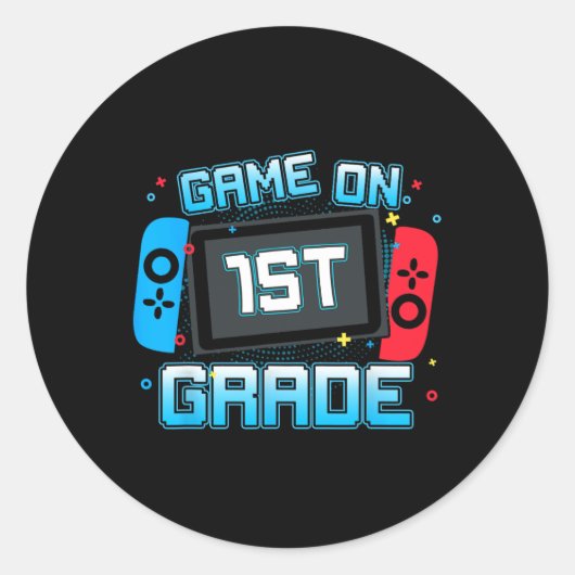 ゲームオンファーストグレードゲーマー新学期ボーイズキッズ ラウンドシール (正面)