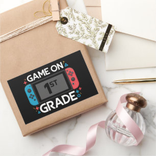 ゲームオンファーストグレード新学期ゲーマーおもしろい 長方形シール
