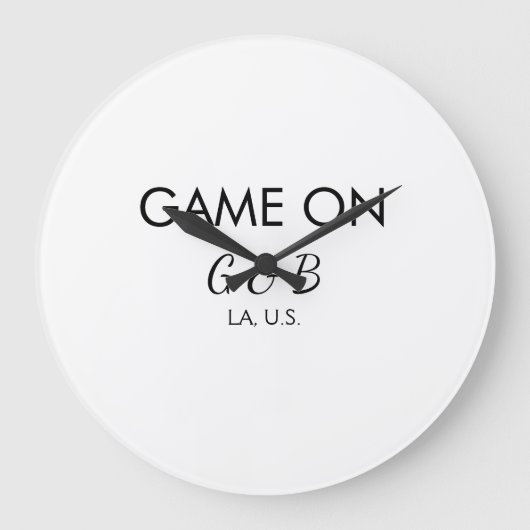 ゲームオンマー君と花嫁の名前を結婚式場の場所と都市名に ラージ壁時計 (正面)