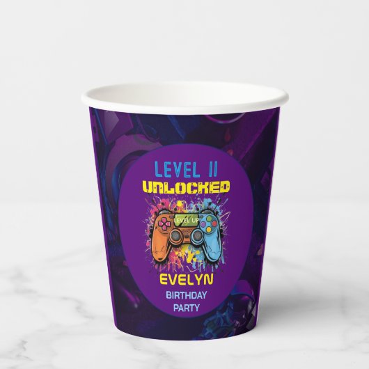 ゲームオンレベルアップビデオゲーム誕生日 紙コップ (裏面)