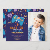 ゲームオン誕生日ゲームビデオパーティー写真 招待状 (正面/裏面)
