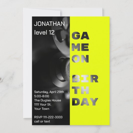 ゲームオン誕生日パーソナライズされたゲーマーレベルアップ 招待状 (正面)