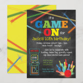 ゲームオン アーケード ボウリング 黒板パーティー招待状 招待状 (正面/裏面)