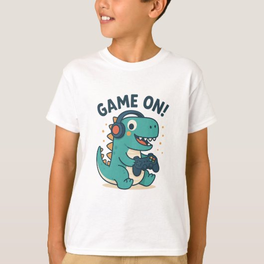 ゲームオン!クールゲーマー恐竜キッズTシャツ Tシャツ (正面)