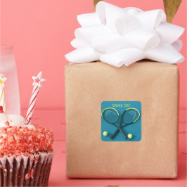 「ゲームオン」シアンラケットとボールテニス スクエアシール