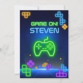 ゲームオン ネオングリーン 青 黄色 ゲーマー への招待 招待状 (正面)