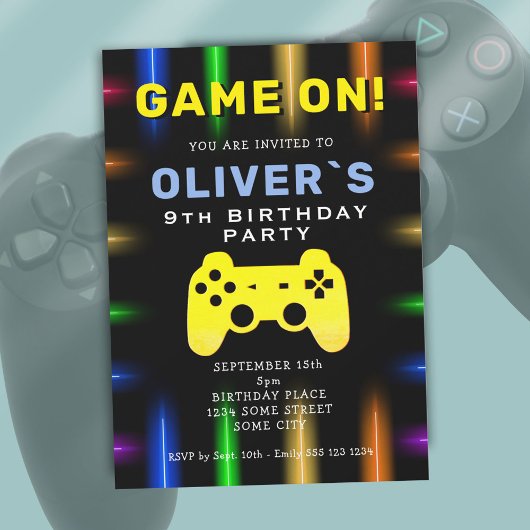 ゲームオン ビデオゲーム コントローラー ゲーミング 誕生日 招待状