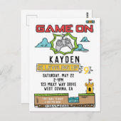 ゲームオン ビデオゲーム バースデー ポストカード 招待状 (正面/裏面)