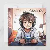 ゲームオン!ビデオボーイズゲーム誕生日 招待状 (正面)