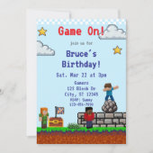 ゲームオン!ピクセルブロックゲーム 誕生日 招待状 (正面)