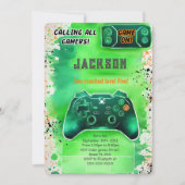 ゲームオン！少年ビデオゲーム誕生日 招待状 (正面)