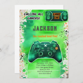 ゲームオン！少年ビデオゲーム誕生日 招待状