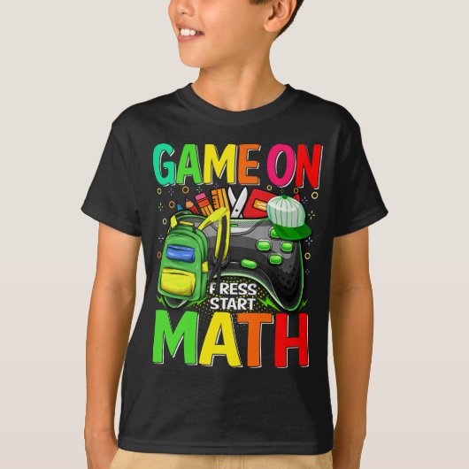 ゲームオン 数学 初日 ゲーマー バックトゥスクール  Tシャツ (正面)