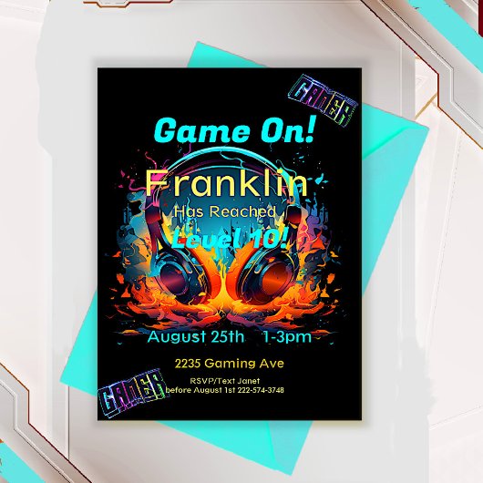 ゲームオン、次のレベル、プレーヤー1ビデオゲーム 招待状