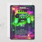 ゲームオン！男子のビデオゲーム誕生日 招待状 (正面)