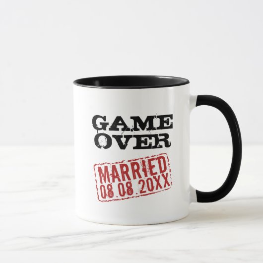 ゲームオーバーおもしろいコーヒーマ結婚グと日付スタンプ マグカップ (右)