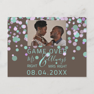 ゲームオーバーおもしろい日付の構成結婚写真を保存 ポストカード