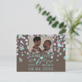 ゲームオーバーおもしろい日付の構成結婚写真を保存 ポストカード (スタンド正面)
