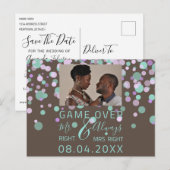 ゲームオーバーおもしろい日付の構成結婚写真を保存 ポストカード (正面/裏面)