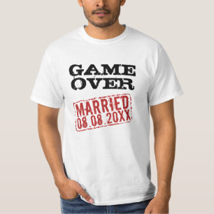 ゲームオーバーおもしろTシャツ結婚と日付スタンプ Tシャツ