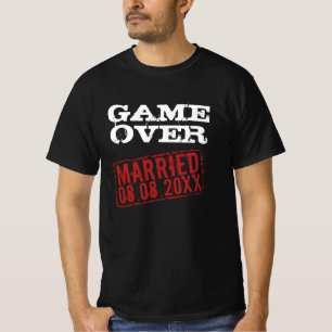 ゲームオーバーおもしろTシャツ結婚と日付スタンプ Tシャツ