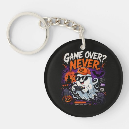 ゲームオーバーなんてありえない ゲーマー幽霊ハロウィン キーホルダー (正面)