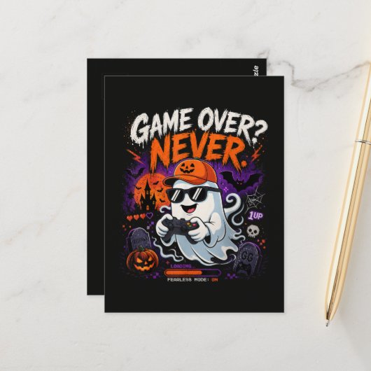 ゲームオーバーなんてありえない ゲーマー幽霊ハロウィン ポストカード (正面/裏面インサイチュ)