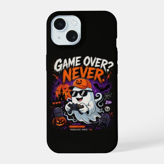 ゲームオーバーなんてありえない ゲーマー幽霊ハロウィン iPhone 15ケース (裏面)