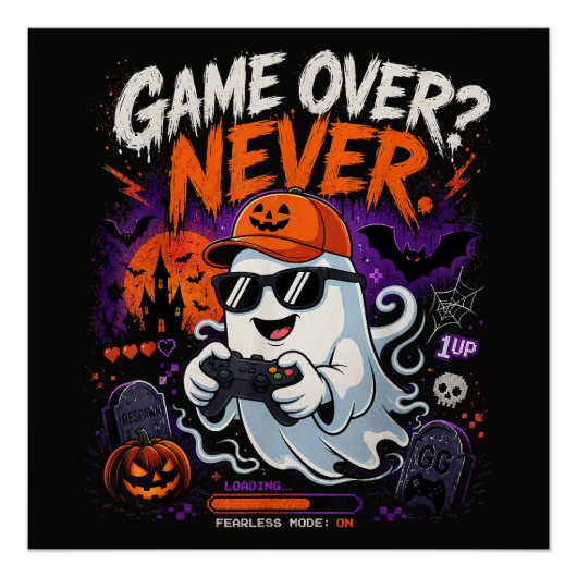 ゲームオーバーなんてありえない ファニーゲーマー幽霊ハロウィン ポスター (正面)