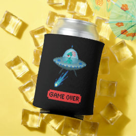 ゲームオーバーエイリアン飛んでいるUFO宇宙船ピクセルアート 缶クーラー