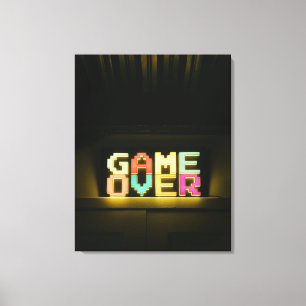 ゲームオーバーキュートシンプルピクセルアートピクセルアーツ簡単デ キャンバスプリント