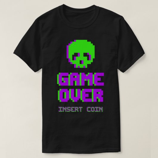 ゲームオーバーピクセルアートのドクロ Tシャツ (デザイン正面)
