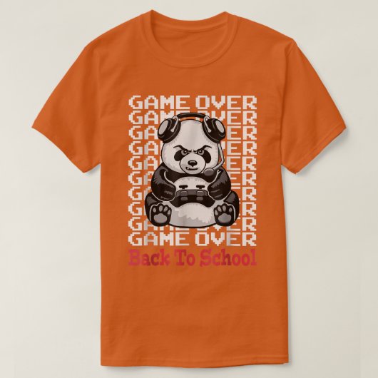 ゲームオーバー新学期おもしろいパンダベアーゲーマー Tシャツ (デザイン正面)