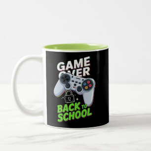 ゲームオーバー新学期おもしろい初日の学校 ツートーンマグカップ
