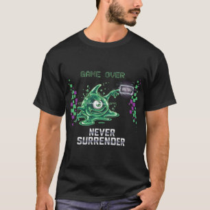 ゲームオーバー決して降伏しないレトロゲームTシャツ F Tシャツ