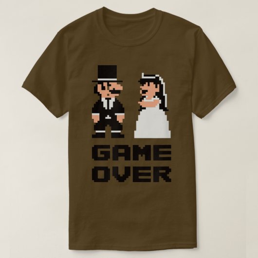 ゲームオーバー独身最後の宴　新婦新郎コミック Tシャツ (デザイン正面)
