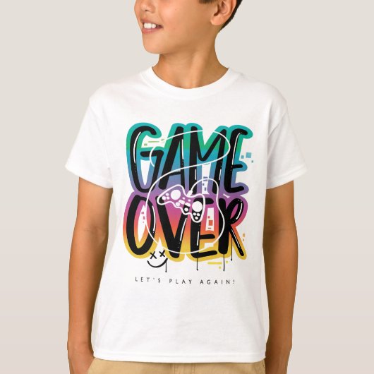 ゲームオーバー落書きジョイスティックゲーマー Tシャツ (正面)