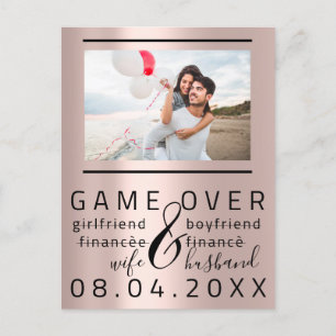 ゲームオーバー面白い Save The Date カップル写真 ポストカード