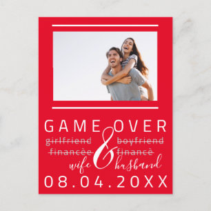 ゲームオーバー面白いSave The Date写真 赤と白 ポストカード