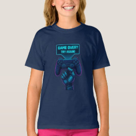 ゲームオーバー?もう一度やろう!クールな未来的ゲーマー Tシャツ